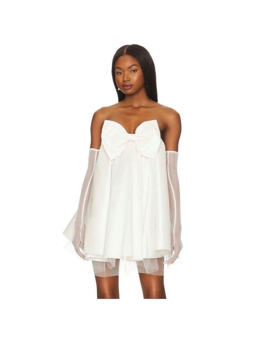 For Love & Lemons White Strapless Bow Mini Dress